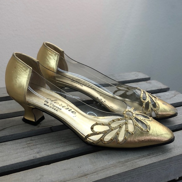 clear kitten heel pumps